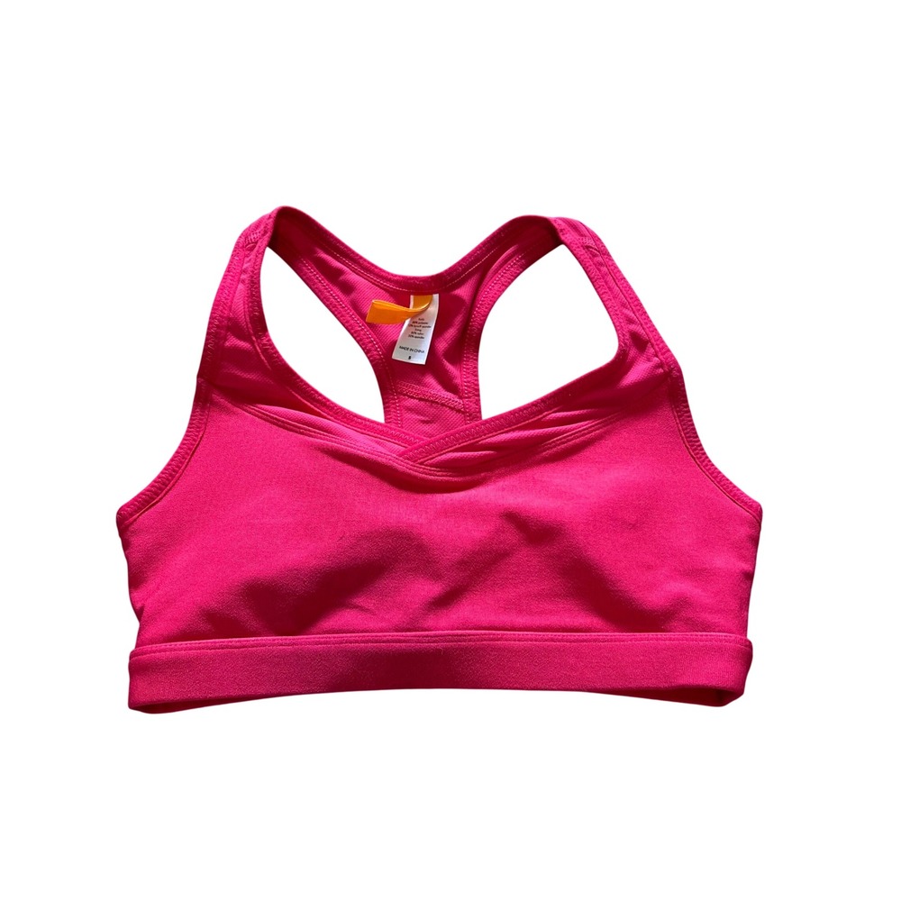 Lucy Womens Pink Racerback Surplice V-Neck Activewear Sports Bra Size Small